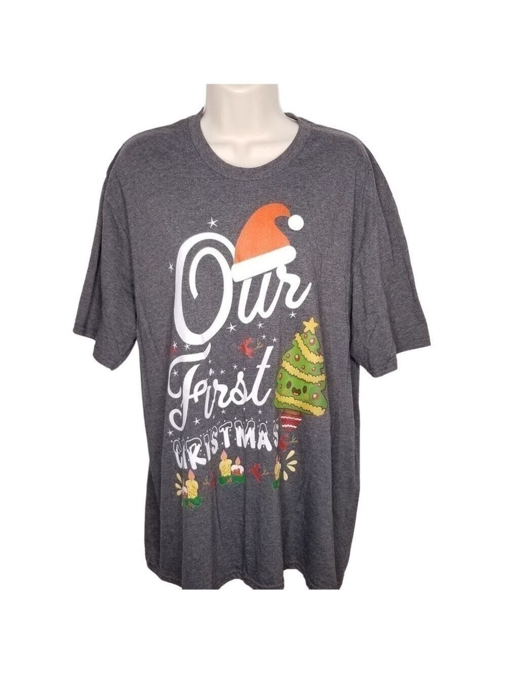 Our First Christmas Gray Short Sleeve‎ Graphic T-Shirt Size XL